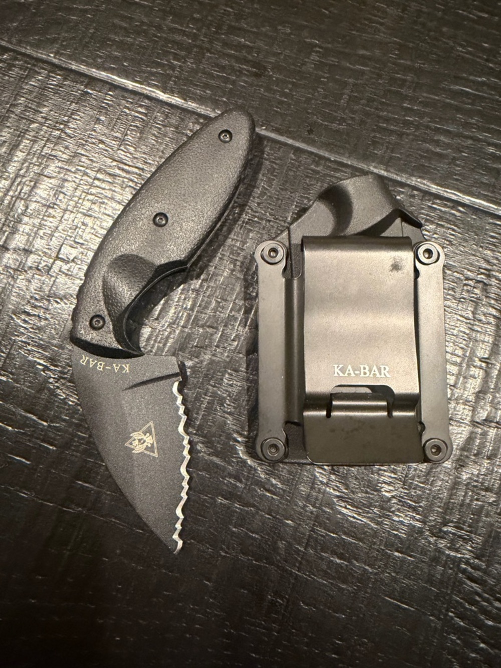 Black Fixed Serrated KA-BAR Knife with Belt Clip
